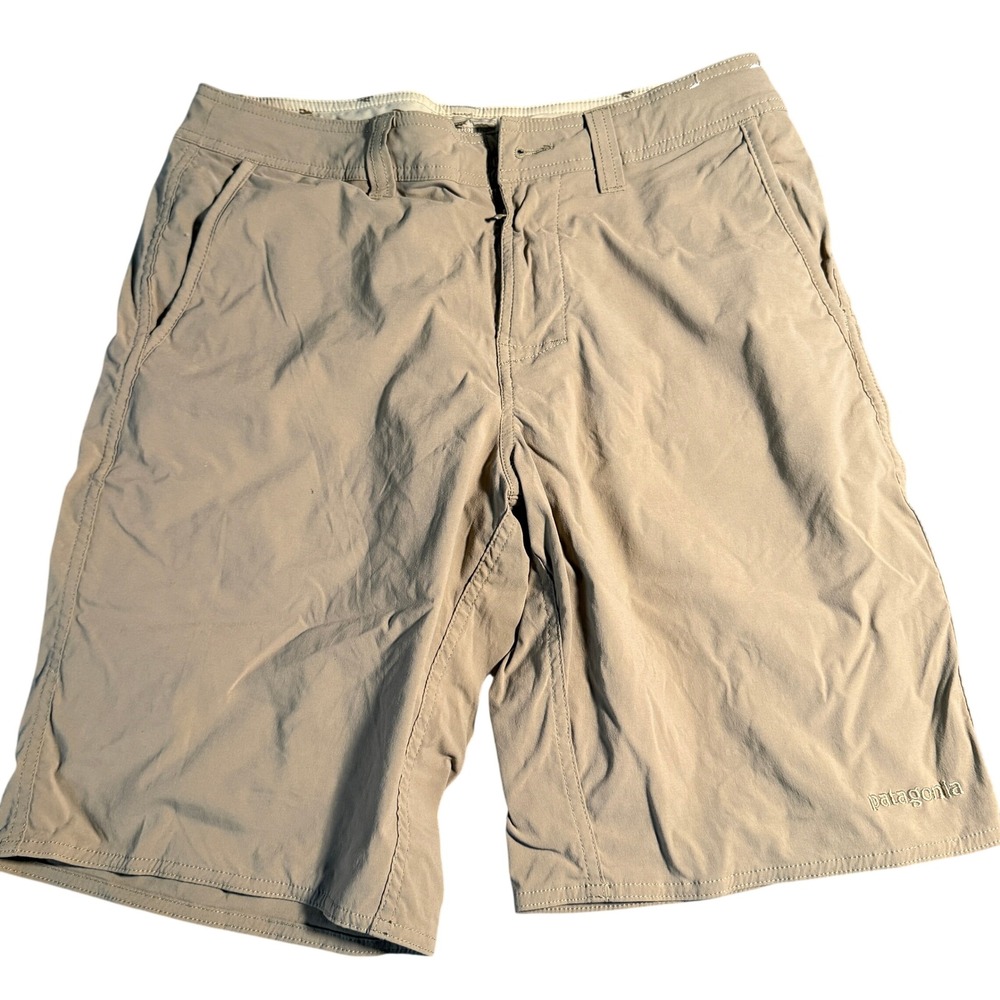 Patagonia Mens Hybrid Board Shorts Khaki Tan Stretch Water Hike Size 31 9 Inseam
